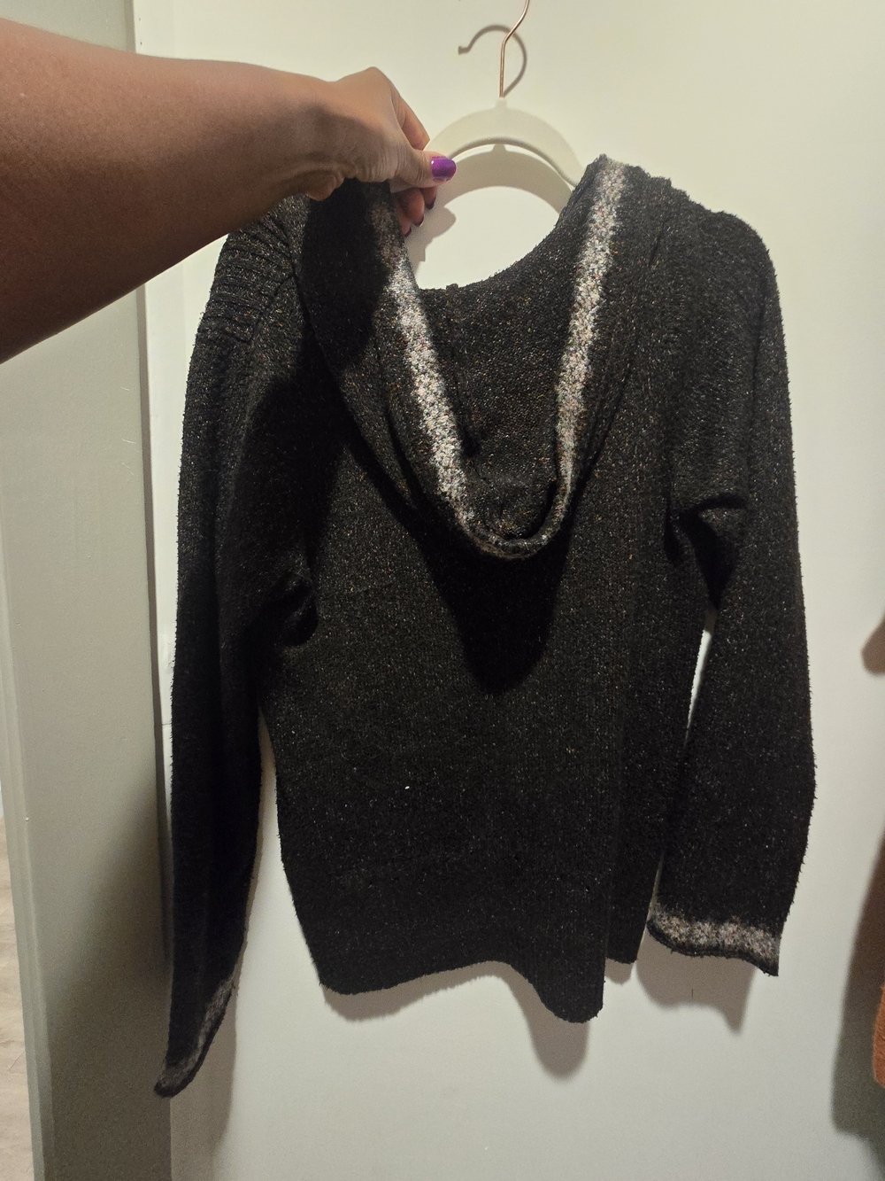 Christopher & Banks Black Sparkle Hooded Sweater with Silver Trim
